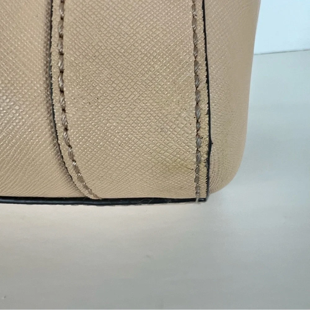 REBECCA MINKOFF Monroe Sand Saffiano Structured Leather Tassel Shoulder Bag Tote